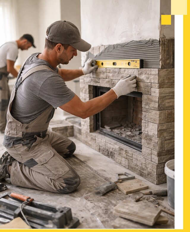 Облицовка каминов в Саянске, монтаж и отделка натуральным камнем