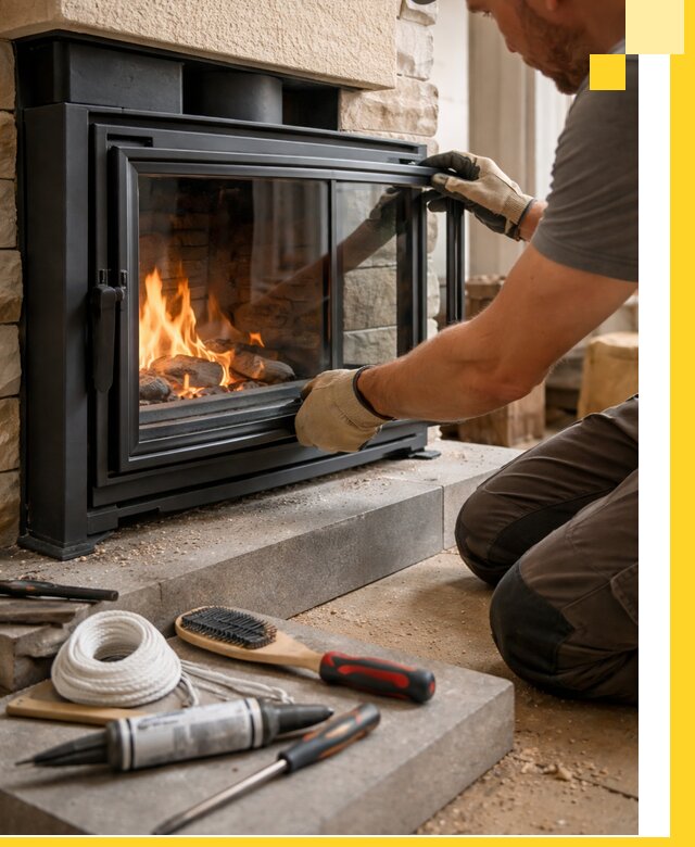 Производство, монтаж и доставка каминов со стеклом в Саянске