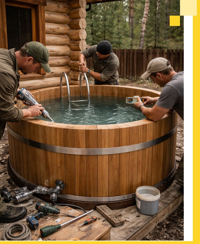 Строительство бань с купелью под ключ и отделкой в Саянске