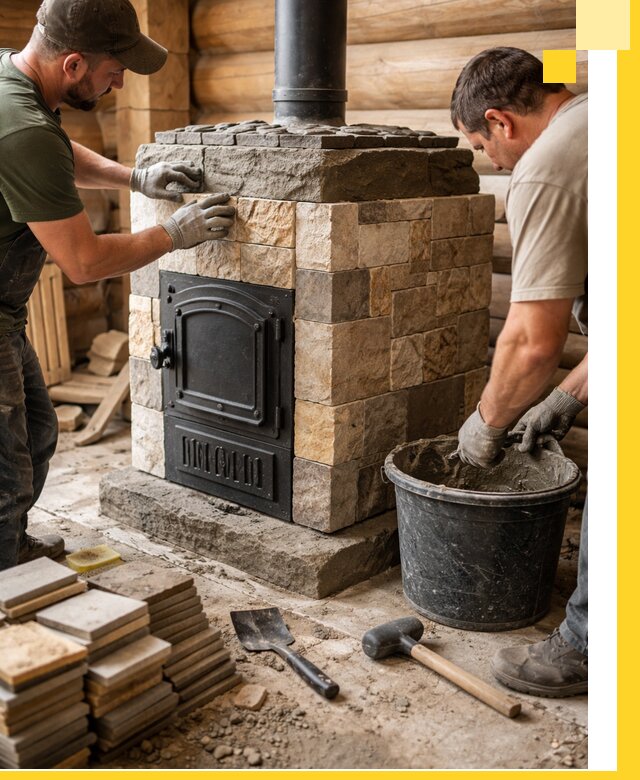 Облицовка банной печи под ключ в Саянске: камень и плитка