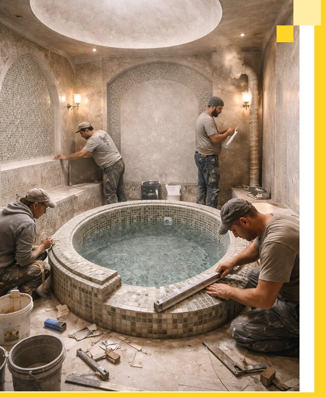 Профессиональное строительство хамама с бассейном в Саянске под ключ