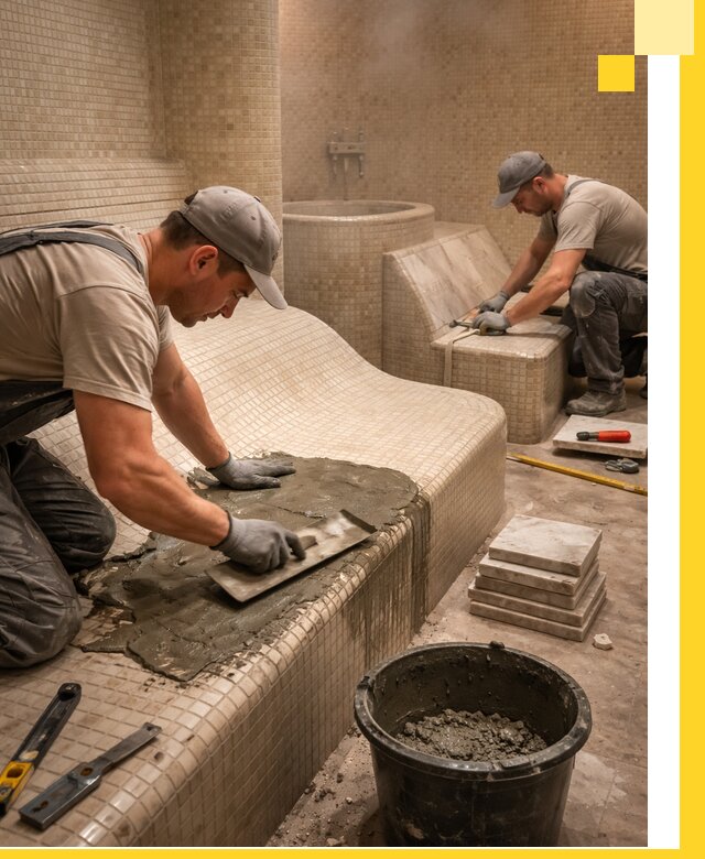 Лежаки для хамама под ключ в Саянске, проект и монтаж