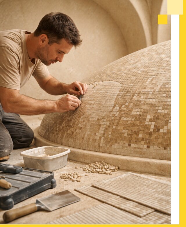 Профессиональная укладка мозаики для хамама под ключ в Саянске